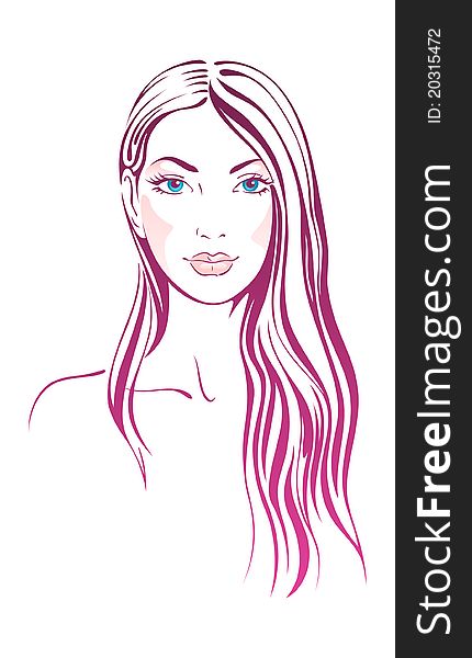 Beautiful fashion woman face with hairs illustration