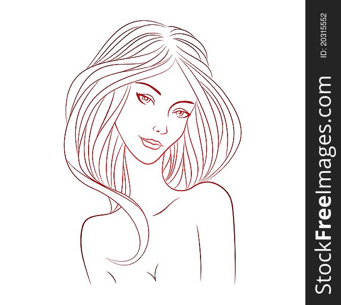 Beautiful fashion woman face with hairs illustration