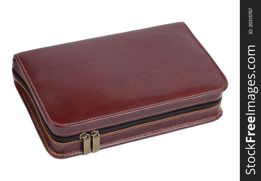 Brown leather case with zipper