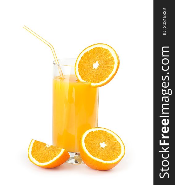 Orange juice with slices of orange in the glass
