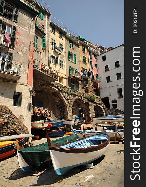 Boats on the slipway - Riomaggiore, Italy