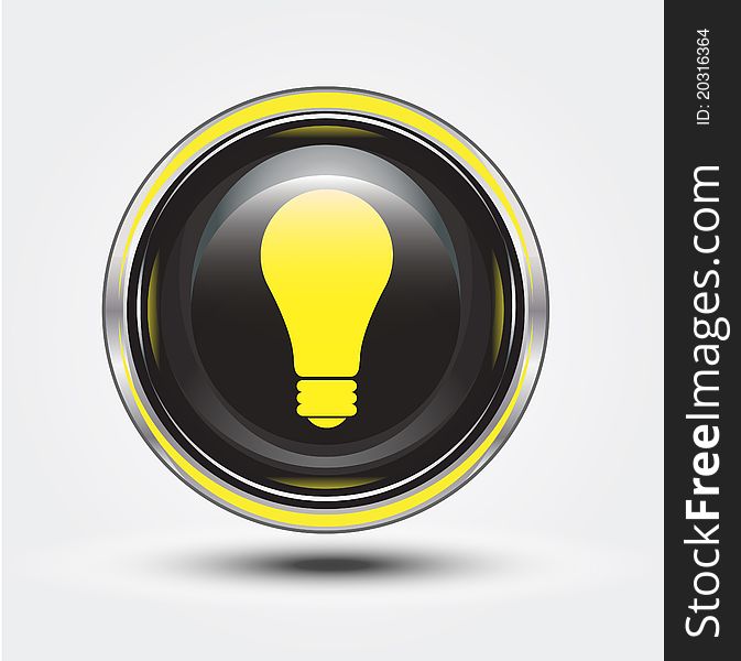 Creative bulb on yellow black button. Creative bulb on yellow black button