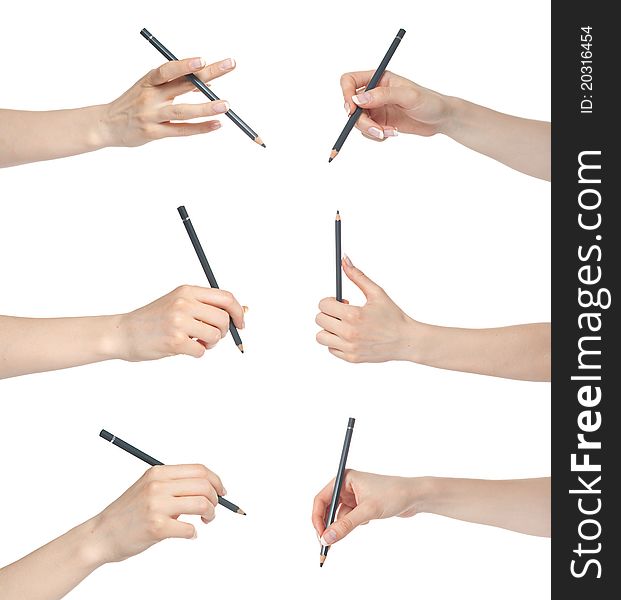 Woman hand holding pencil set. Woman hand holding pencil set