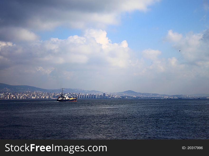 Ship in the Sea of ​​Marmara. Near Istanbul and Princes' Islands. Ship in the Sea of ​​Marmara. Near Istanbul and Princes' Islands