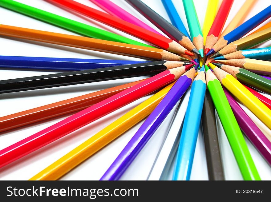 Colouring crayon pencils isolated on white background