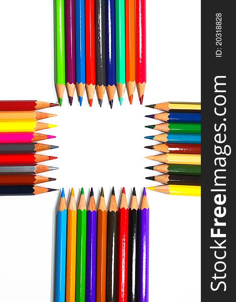 Colouring crayon pencils isolated on white background