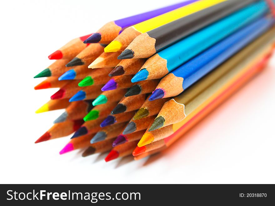 Colouring crayon pencils isolated on white background