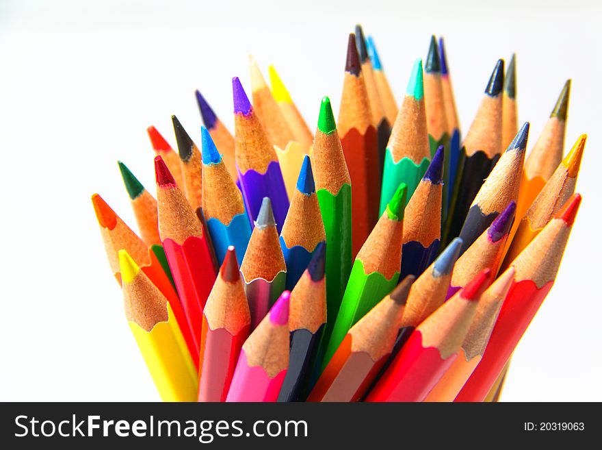 Colouring crayon pencils isolated on white background