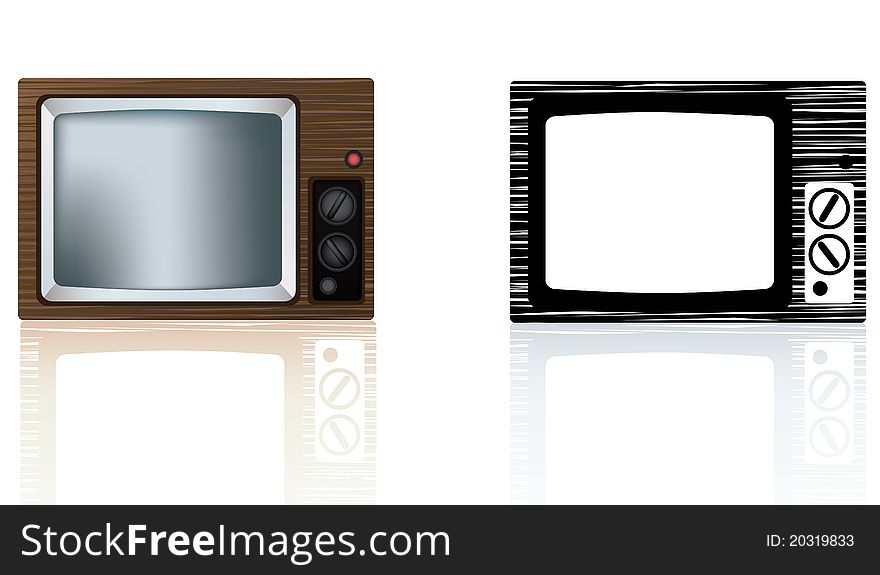 Retro funky wooden tv in colour and black and white illustration. Retro funky wooden tv in colour and black and white illustration