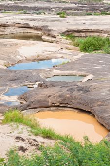 Two Color Water In The Hole Of Rock Royalty Free Stock Photos