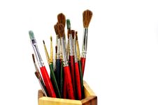 Paint Brushes In Wooden Stand Royalty Free Stock Image