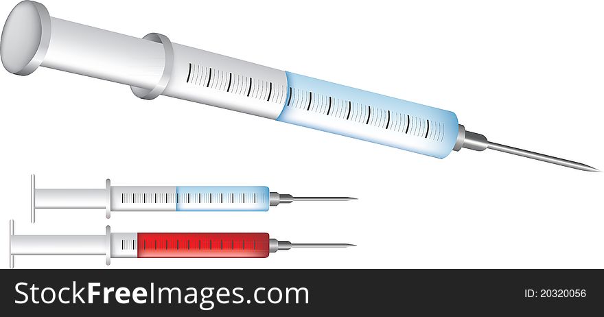 Medical equipment illustrations isolated on white, injection syringe needles. Medical equipment illustrations isolated on white, injection syringe needles.