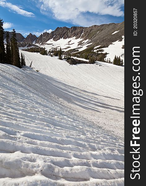 Early Summer snow melting patterns at Indian Peaks Wilderness, Colorado.