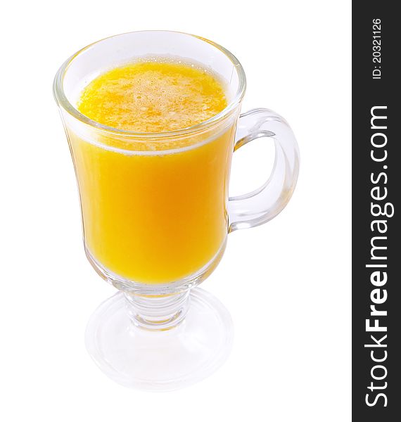 Orange juice in a glass isolated on white background.