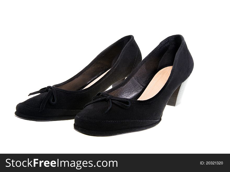 Summer black female shoes on heels (isolated)