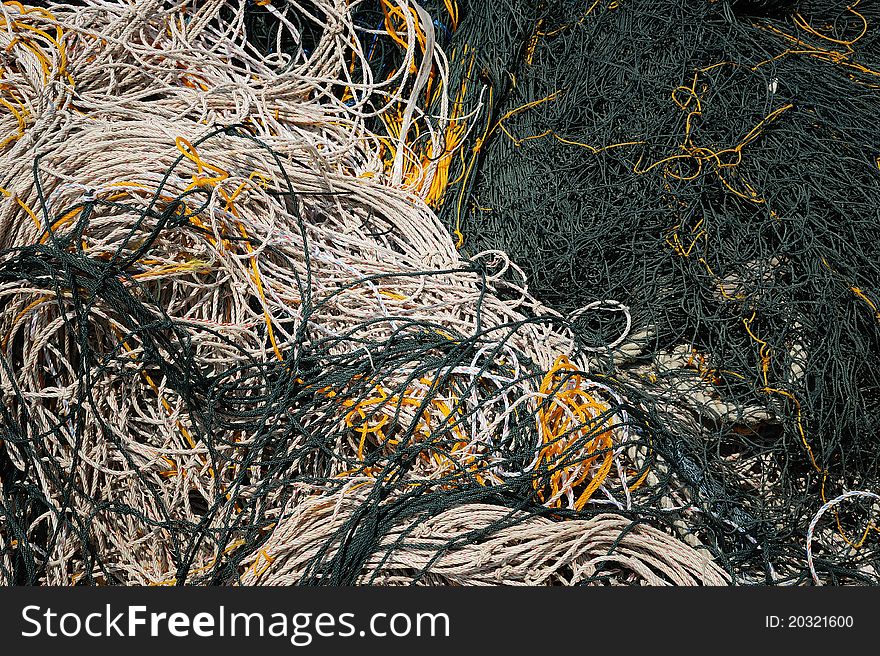 Close-up of fishing net and floats background