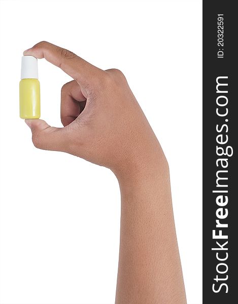 Small medicine bottle in hand