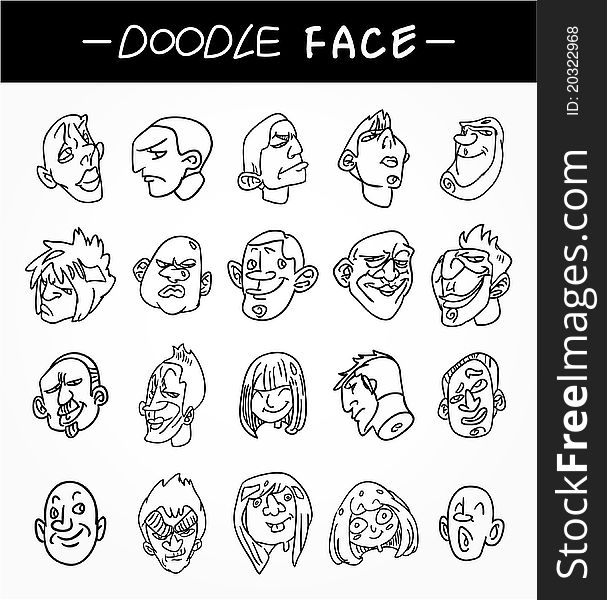 Hand draw people face icons set, drawing