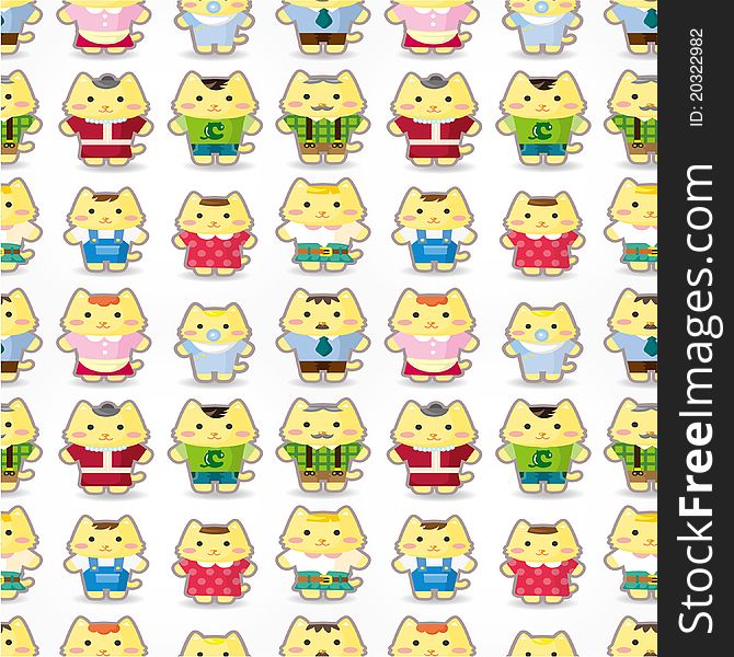 Sweet cat family seamless pattern, drawing