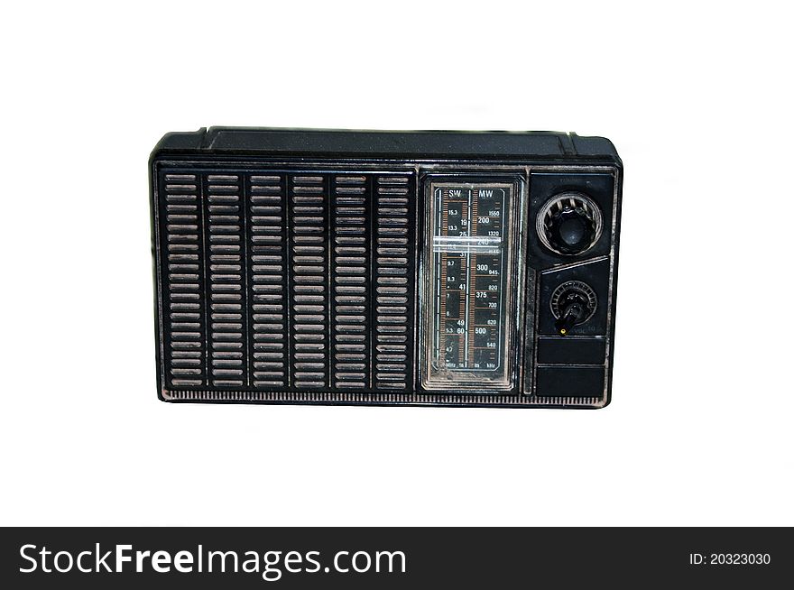 An old black radio isolated on whie background