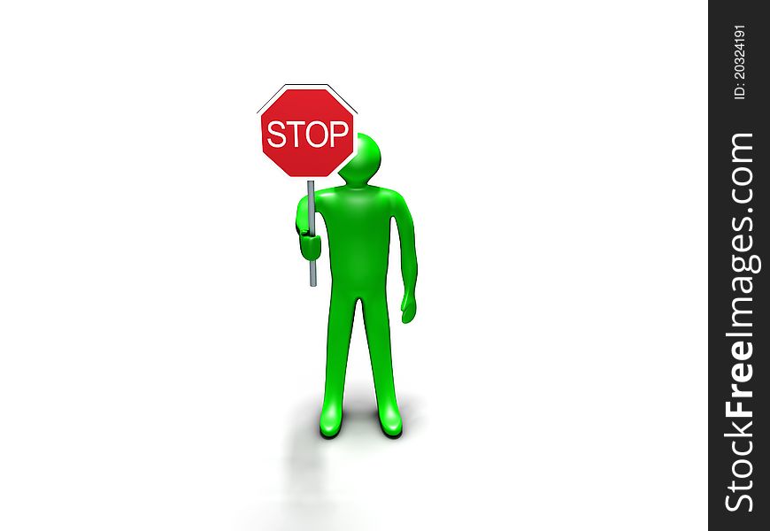 Green person holding a stop sign. Green person holding a stop sign