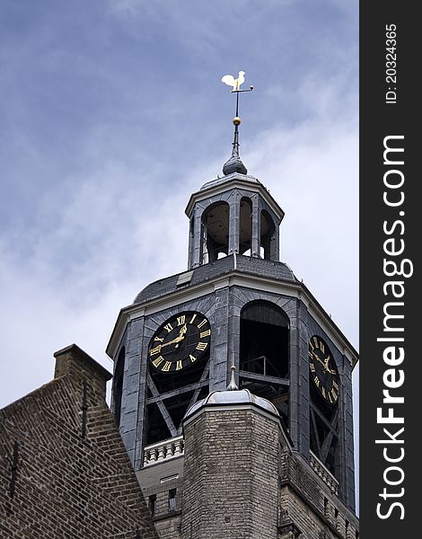 The sint Gertrudius church with a stately rooster in the top