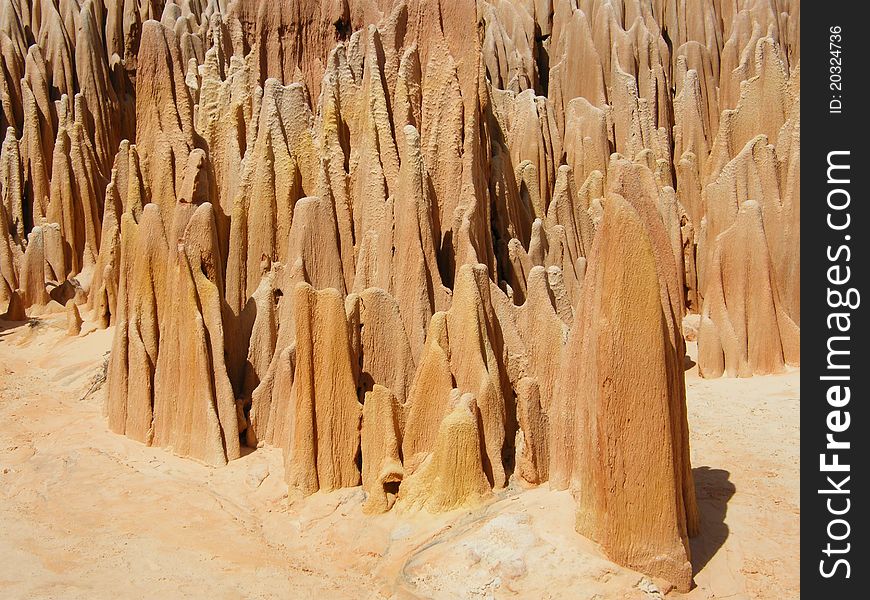 The 'Tsingy Rouge' lsandstone formations found in the north of Madagascar. The 'Tsingy Rouge' lsandstone formations found in the north of Madagascar