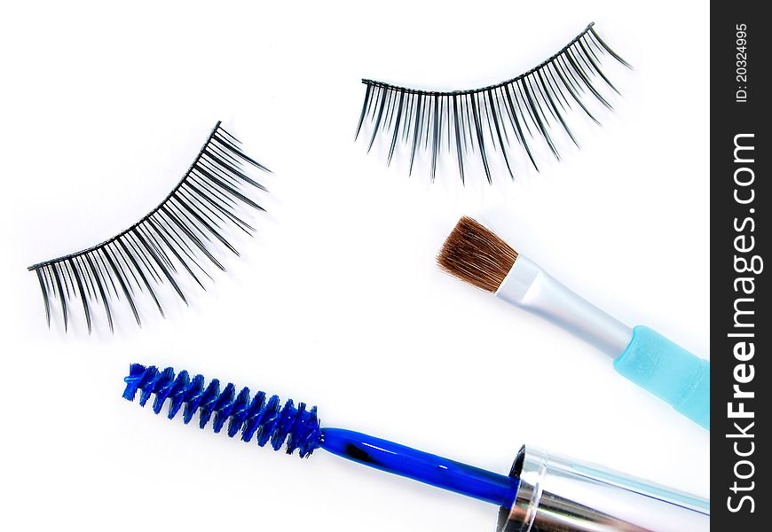 False eyelash mascara and make-up brush. False eyelash mascara and make-up brush