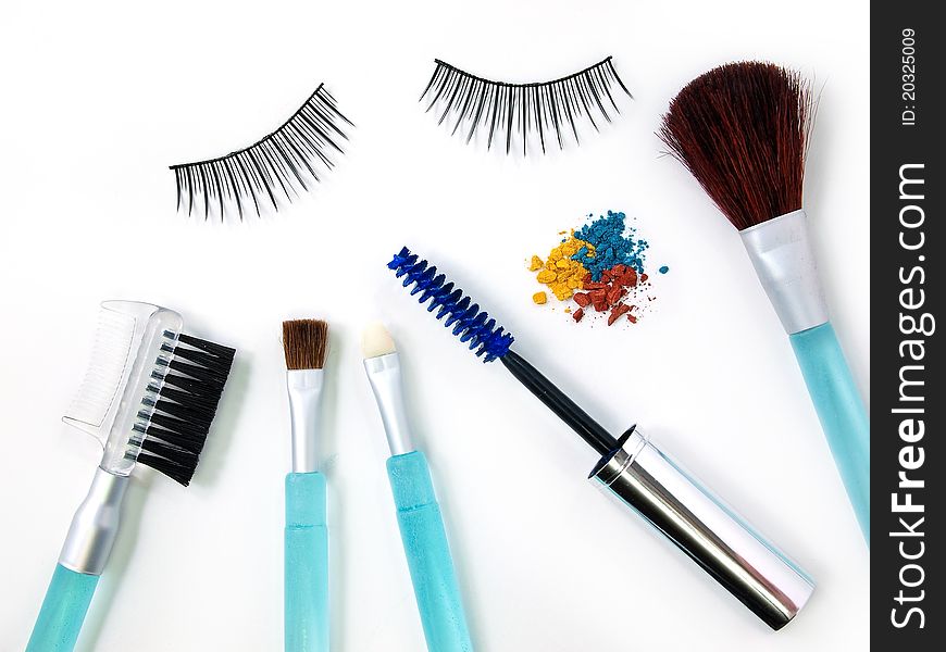 False eyelash mascara and make-up brush. False eyelash mascara and make-up brush