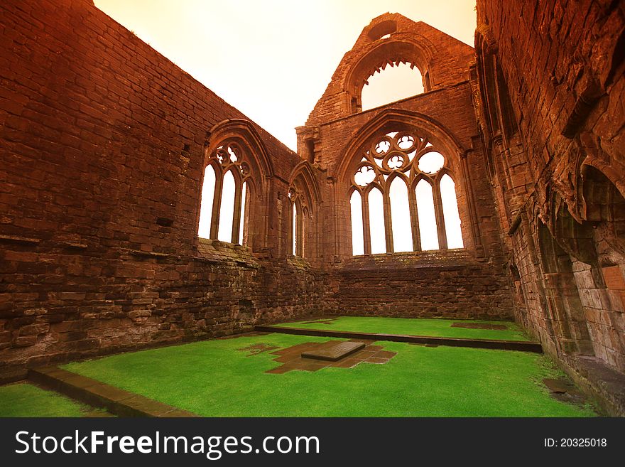 Sweetheart Abbey, ruined Cistercian monastery near to the Nith in south-west Scotland, UK