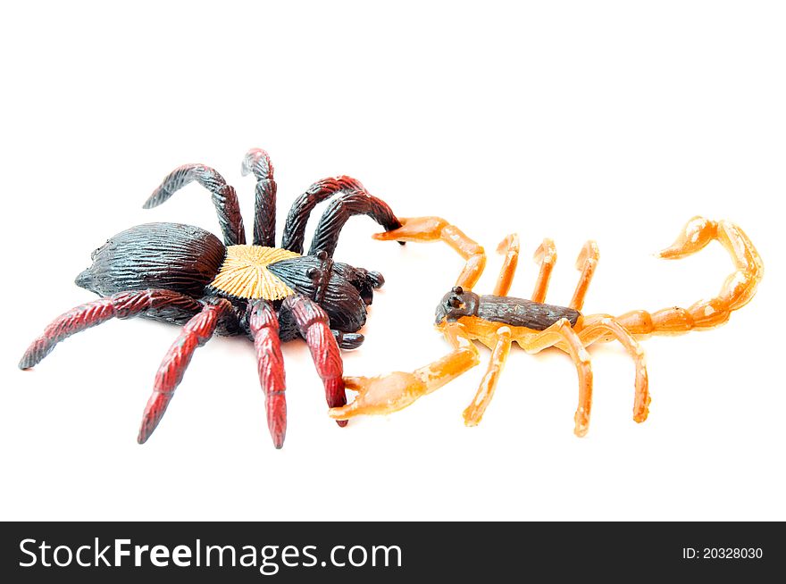 Isolated shot of toy spider and scorpion. Isolated shot of toy spider and scorpion.