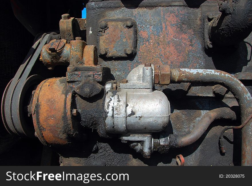 Abandoned old rusty engine mechanism