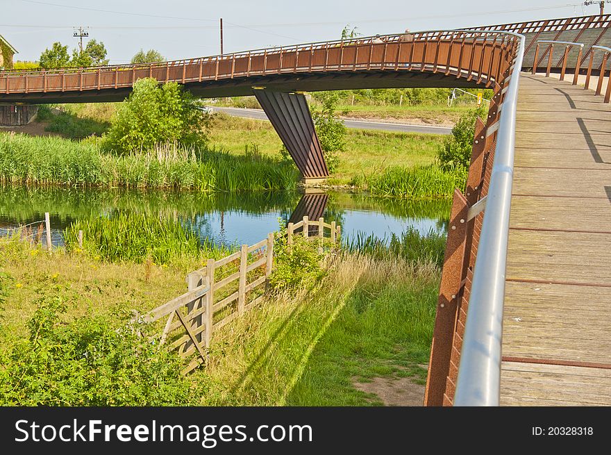 Foot bridge & cycle way over river Nene UK