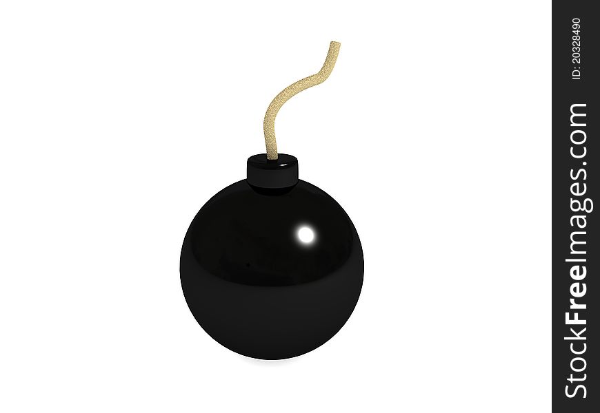 Black round bomb with a fuse on a white surface