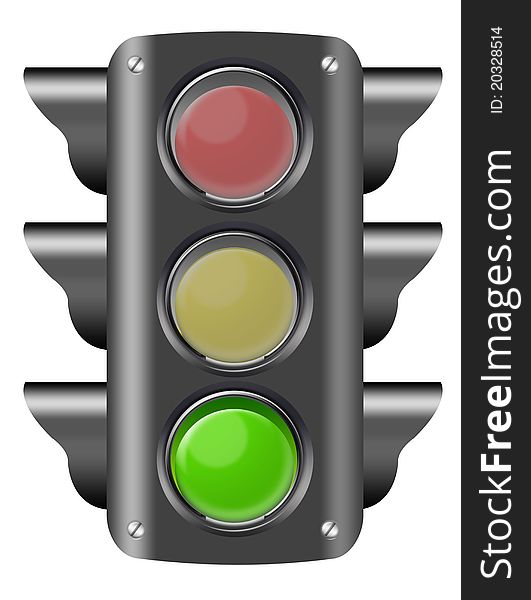 Black traffic light on green isolated over white background. illustration