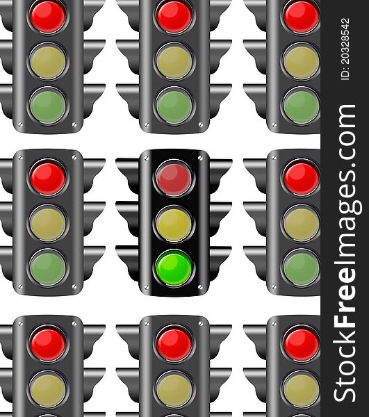 Black, red and green traffics lights isolated over white background. Black, red and green traffics lights isolated over white background