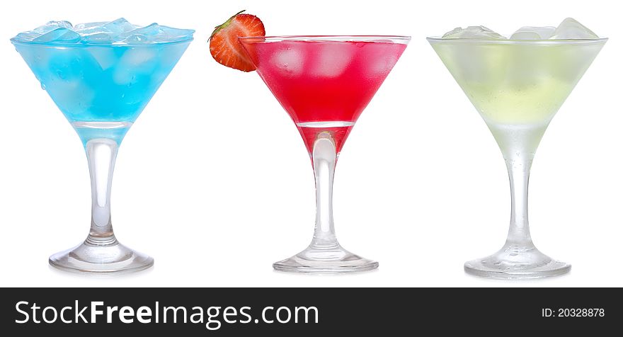 Set with different cocktails on white background