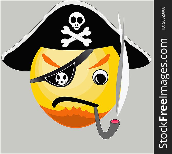 Yellow icon of smoking pirate on the gray background. Yellow icon of smoking pirate on the gray background