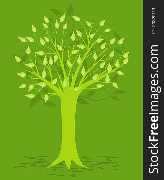 Abstract Tree, On Green Background, Illustration