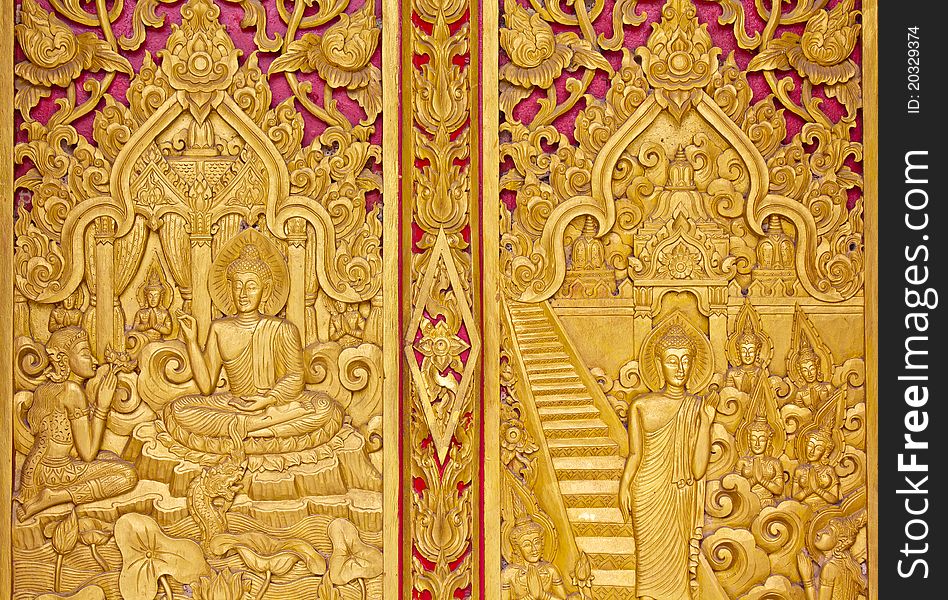 Traditional northern Thai style apart of temple doors.Generality in Thailand,any kind of art decorated in Buddhist church,temple hall,monk's house etc.created with money donated by people to hire artist, They are public domain or treasure of Buddhism, no restrict in copy or use,no name of artist appear(but ,if there is artist name ,it only for tell who is the artist of work ,not for copyright)This photo is taken under these conditions. Traditional northern Thai style apart of temple doors.Generality in Thailand,any kind of art decorated in Buddhist church,temple hall,monk's house etc.created with money donated by people to hire artist, They are public domain or treasure of Buddhism, no restrict in copy or use,no name of artist appear(but ,if there is artist name ,it only for tell who is the artist of work ,not for copyright)This photo is taken under these conditions.