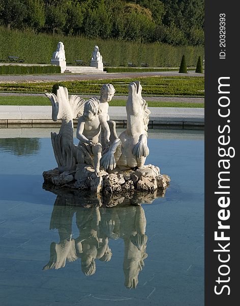 Fountain Reflected at Belvedere Palace