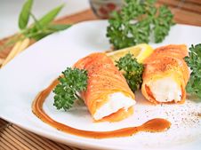 Salmon And Cheese Rolls Royalty Free Stock Image