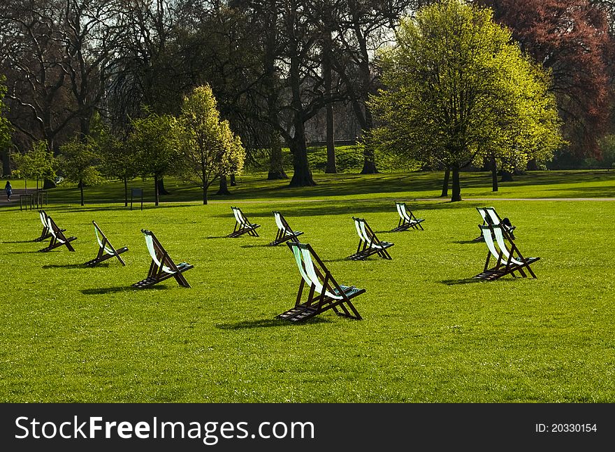 Deck Chairs In A Park