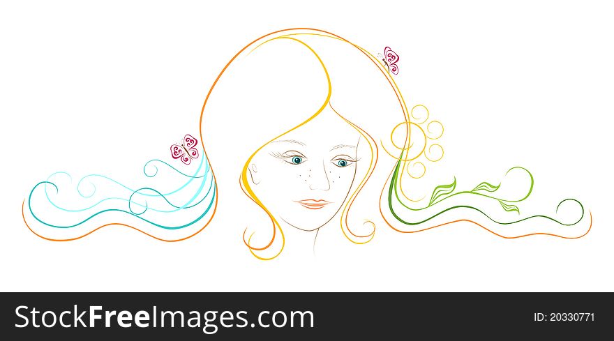Abstract illustration: girl-summer with long hair