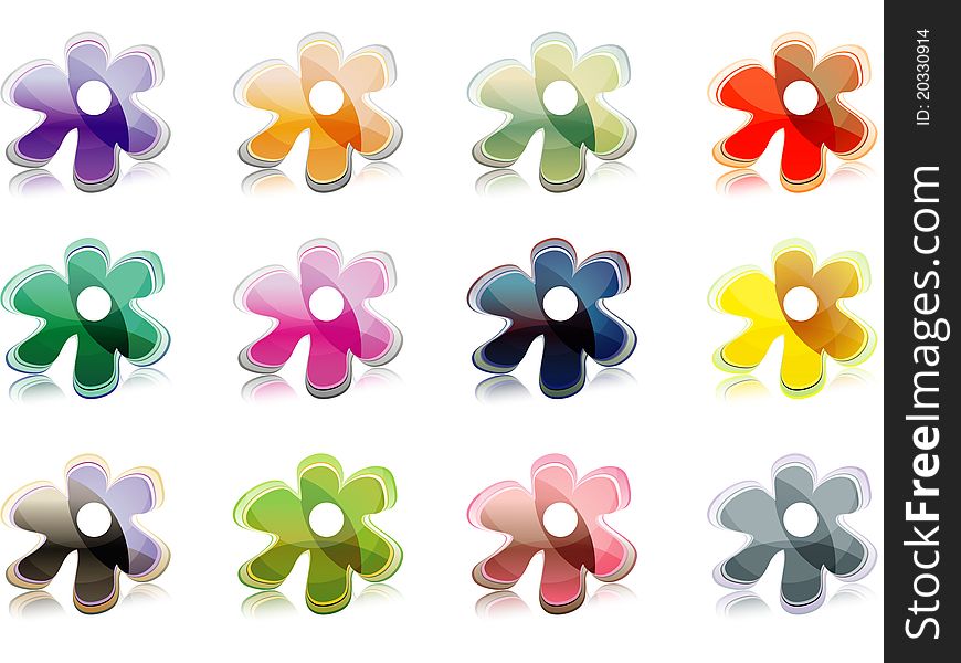 Set of flower icons (coloured flowers)