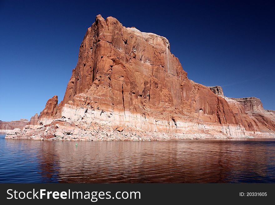 A red cliff with reflection, Lake Powell, Arizona