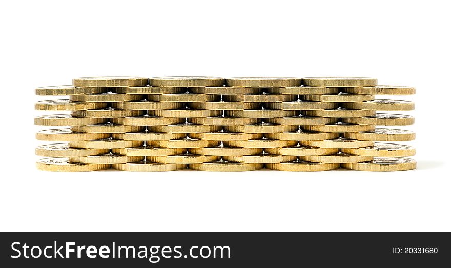 Wall of money isolated on white background