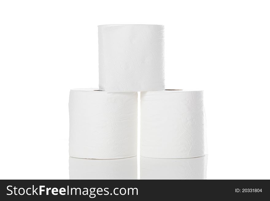 Clean white toilet paper against a white background