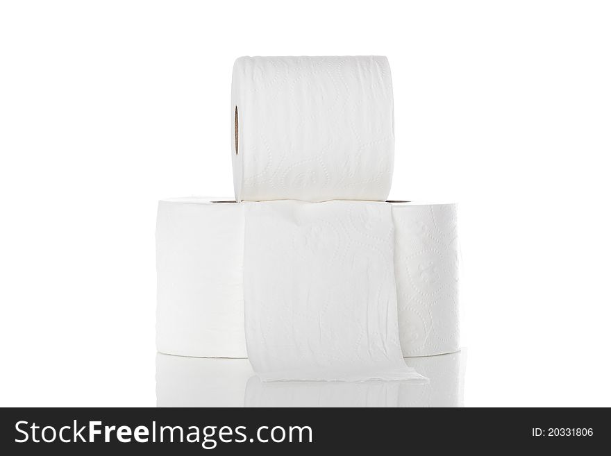 Clean white toilet paper against a white background