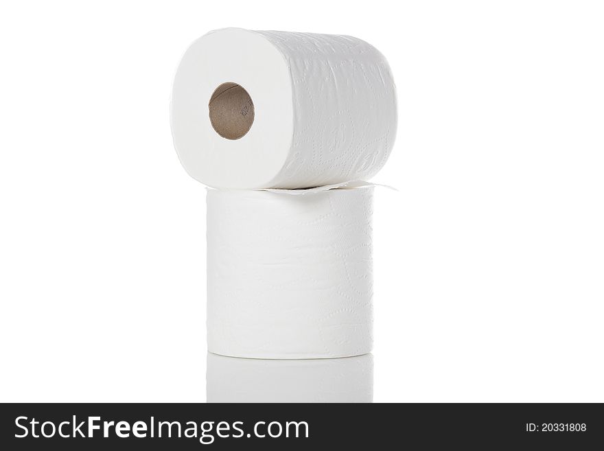 Clean white toilet paper against a white background